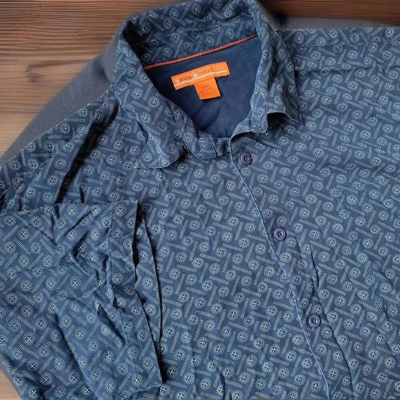 Sette Ponti 100% Silk Geometric SHORT SLEEVE BTN UP SHIRT MENS XXL POCKET - Picture 1 of 6